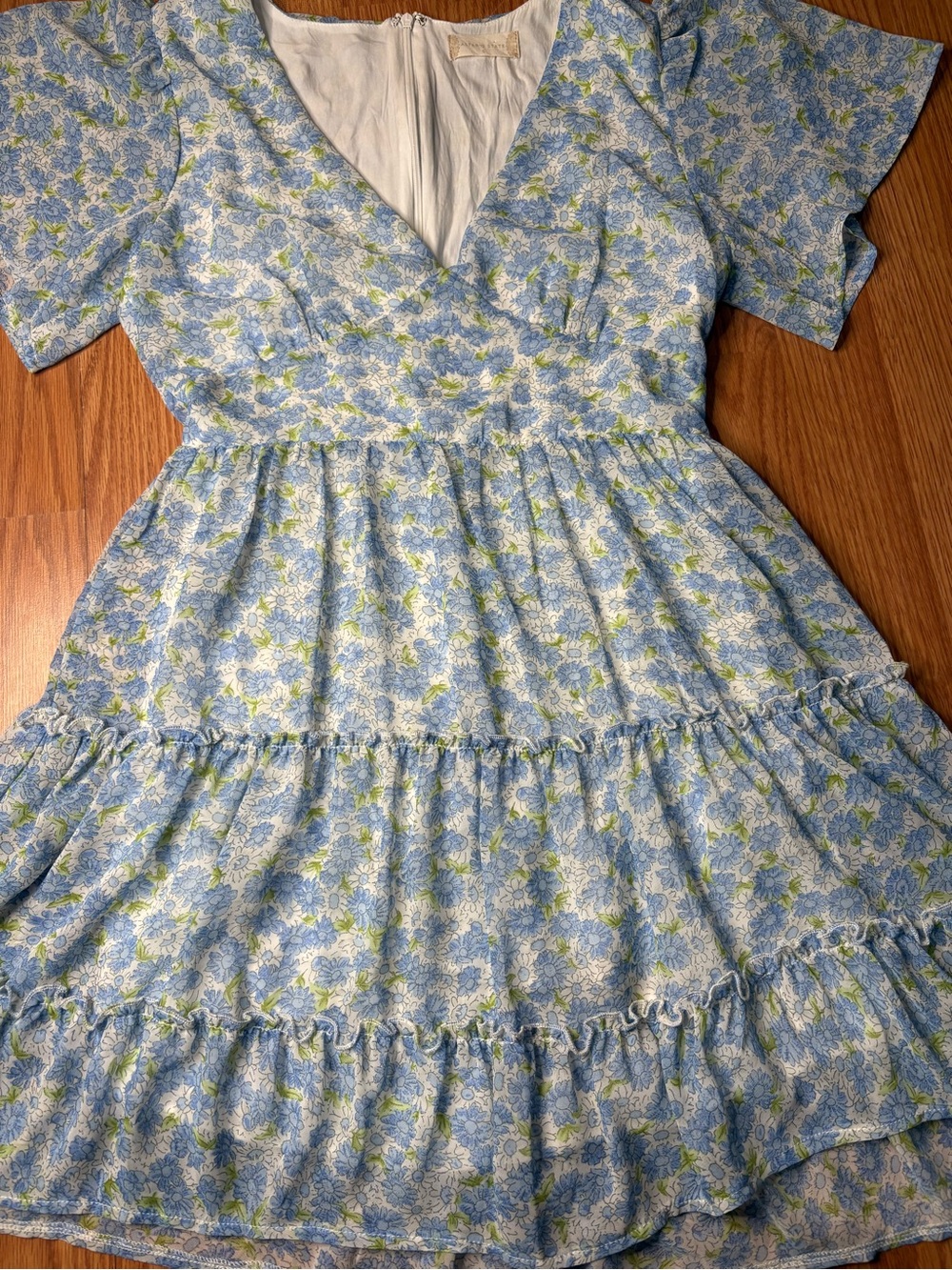 Altar'd State Light Blue Floral V-Neck Tiered Mini Dress - Picture 6 of 11